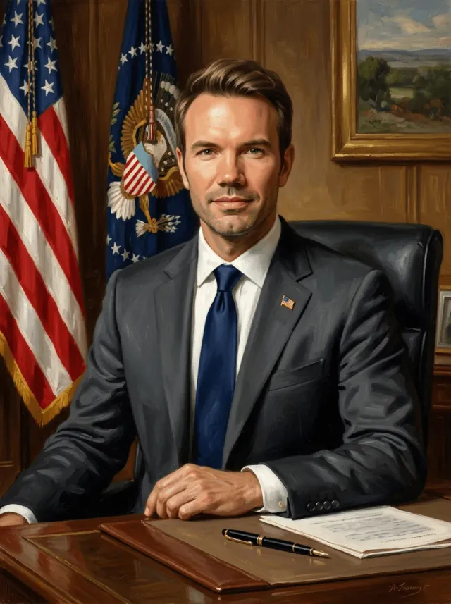 Presidential Oil Portrait Navy Tie