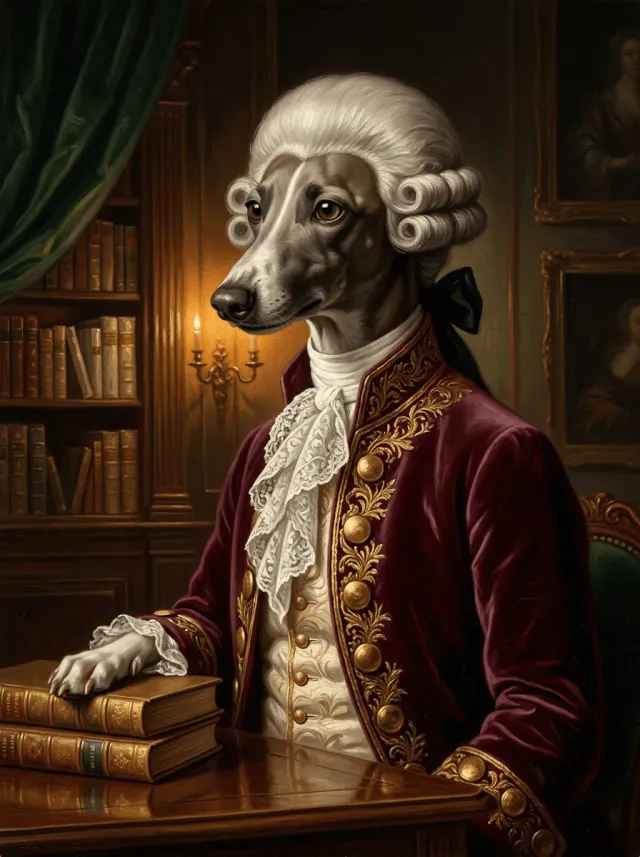 Realistic Oil Portrait Aristocratic Dog Wig