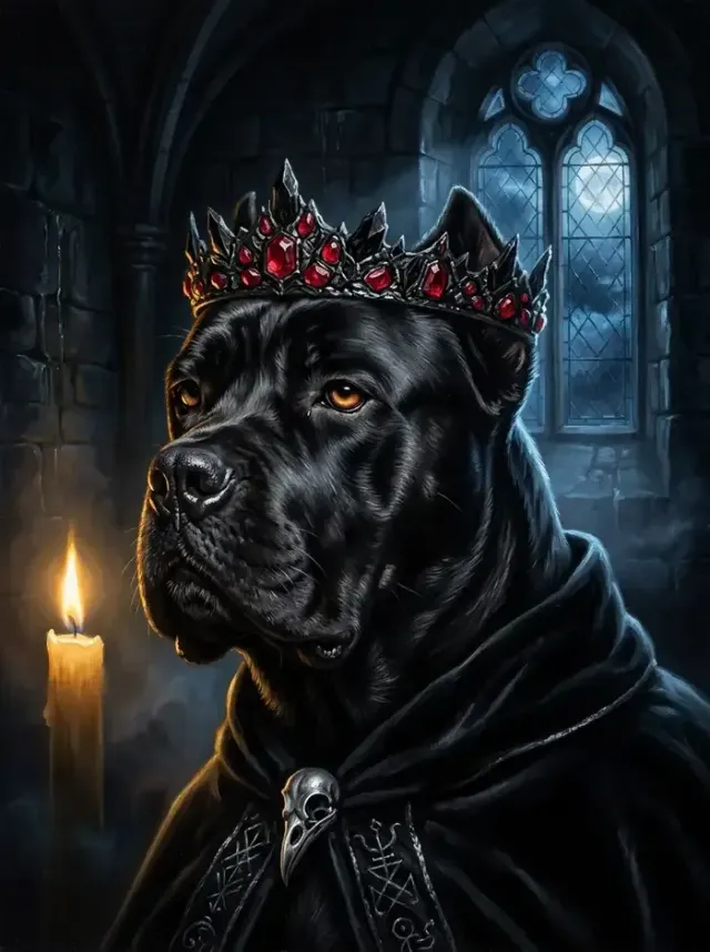 Digital Regal Black Dog Crowned Candlelight