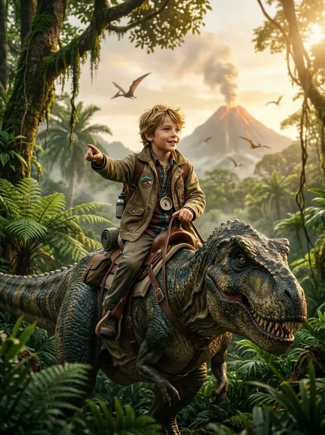 Realistic Boy Dinosaur Adventure Explorer Print