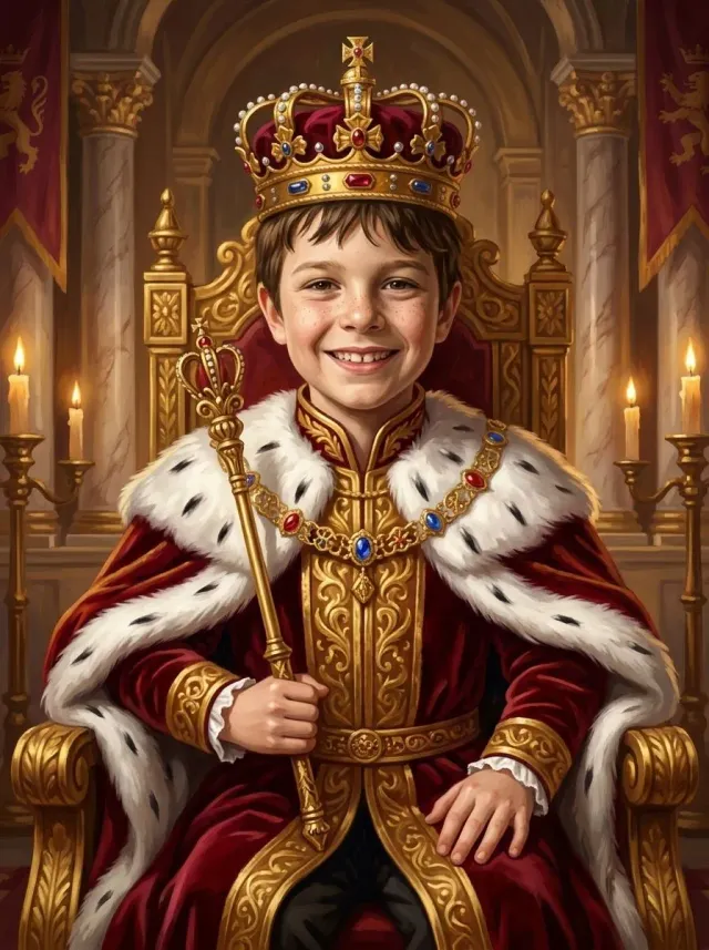 Oil Portrait Young Prince Golden Crown