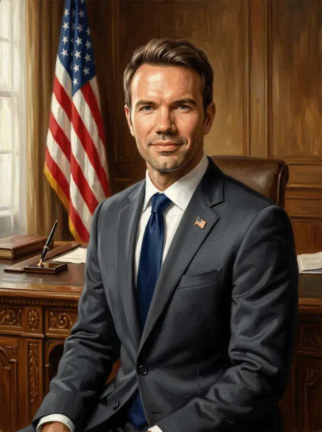 Oil Portrait Executive Navy Tie American Flag