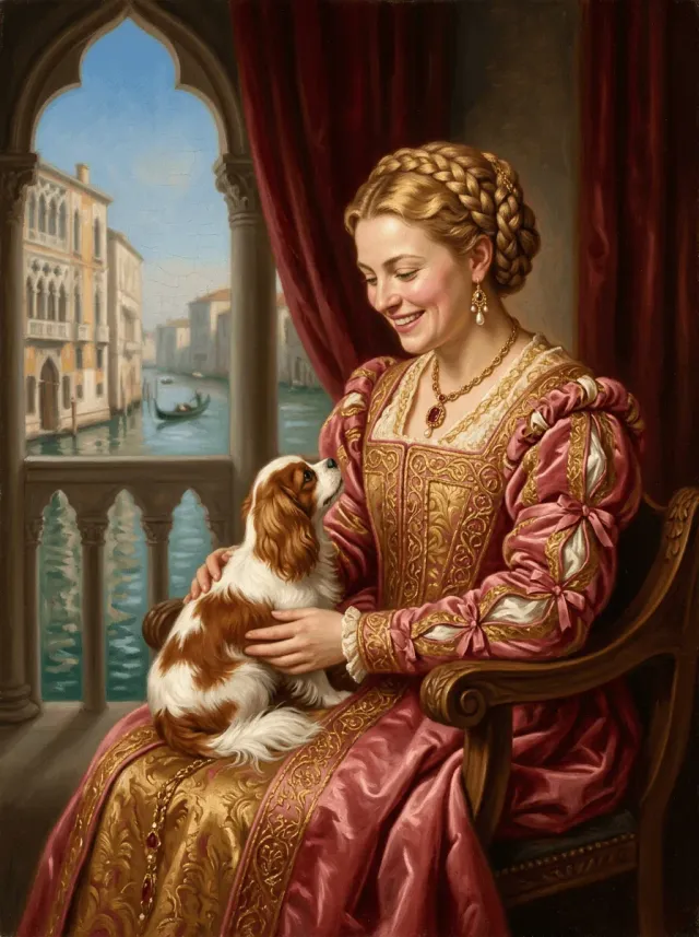 Renaissance Oil Portrait Venetian Window Lady